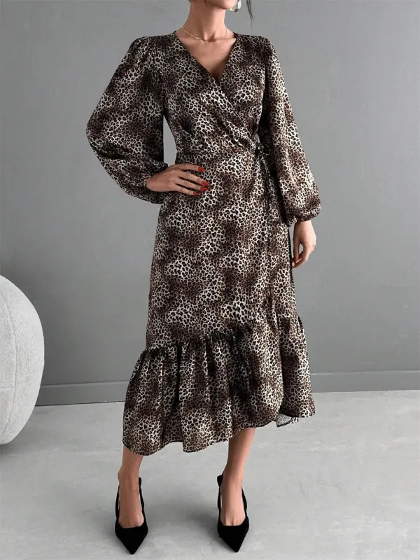Leopard Print Long Sleeve Dress with Ruffle Hem sold by Charming Charlie