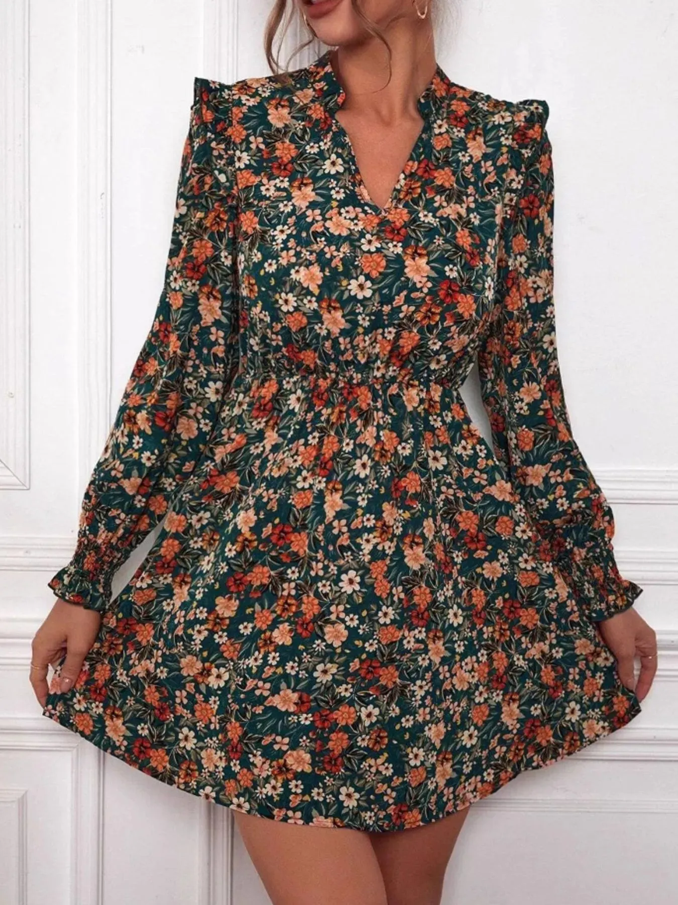 Floral Print Long Sleeve Mini Dress sold by Charming Charlie product image thumbnail 2