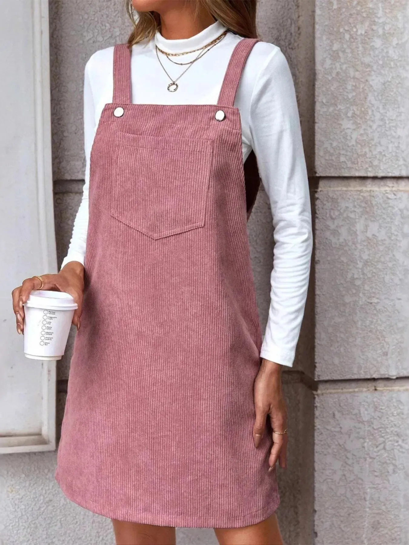 Corduroy Overall Mini Dress with Pocket sold by Charming Charlie product image thumbnail 2