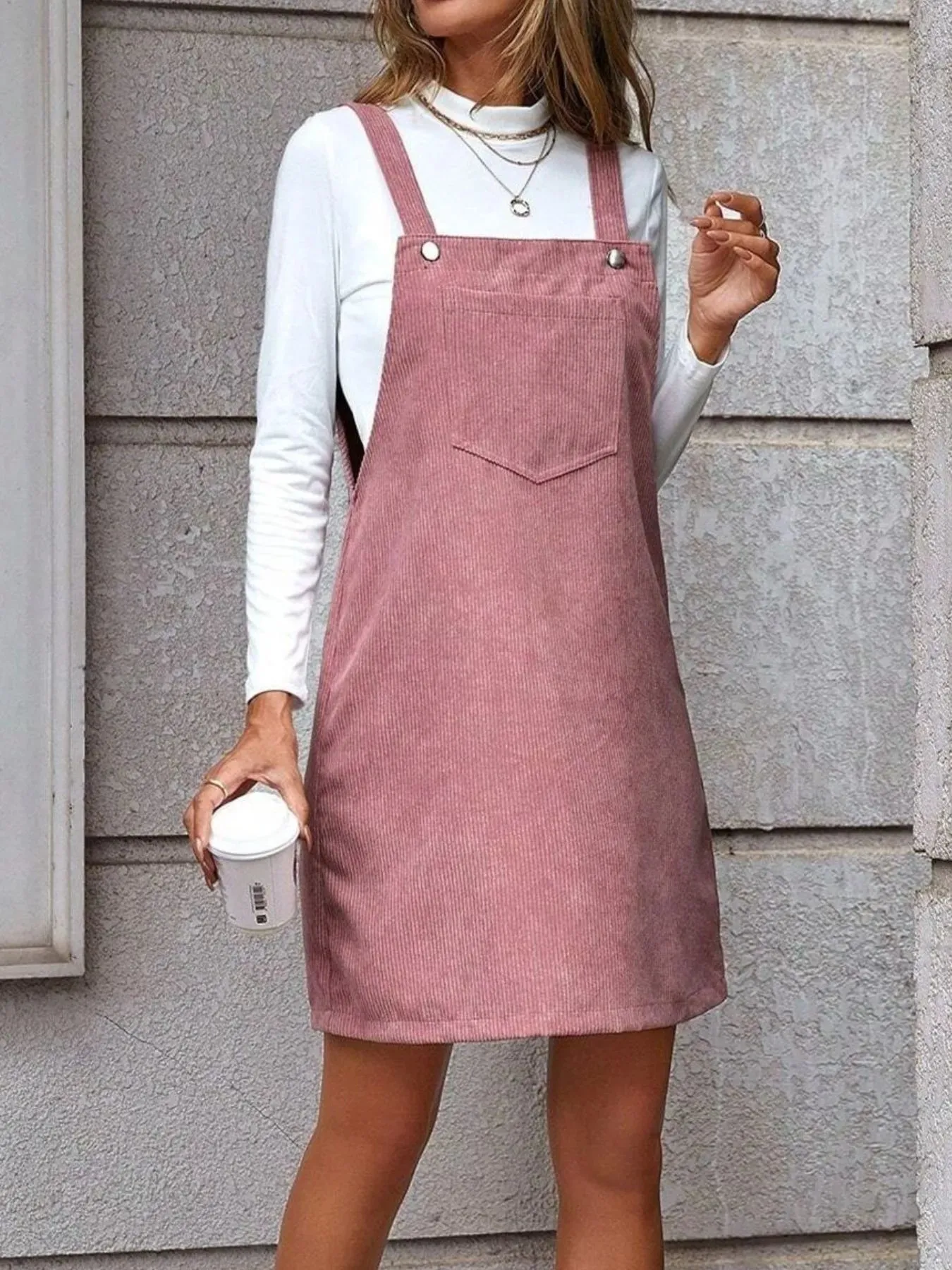 Corduroy Overall Mini Dress with Pocket sold by Charming Charlie product image thumbnail 3