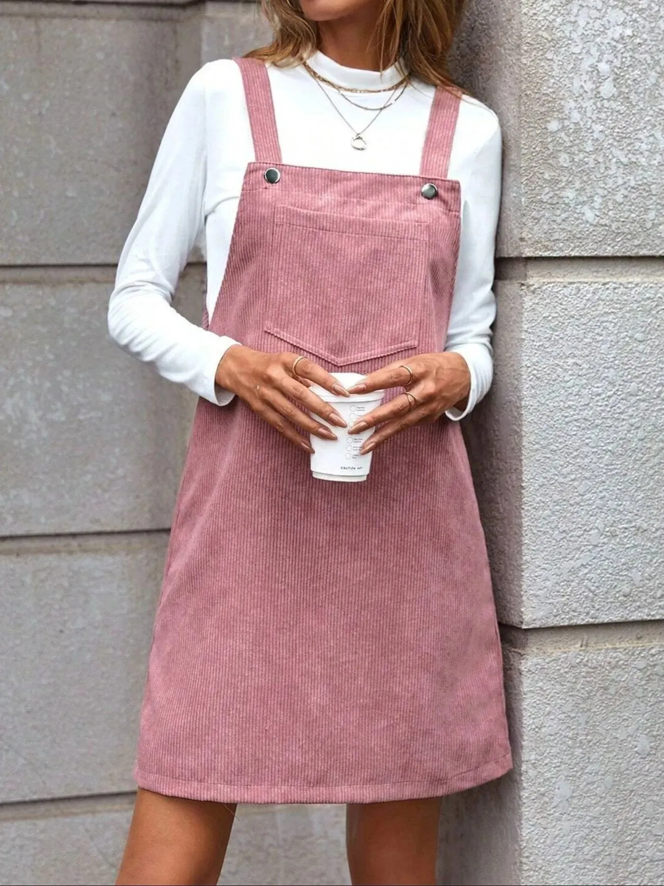 Corduroy Overall Mini Dress with Pocket sold by Charming Charlie product image thumbnail 4
