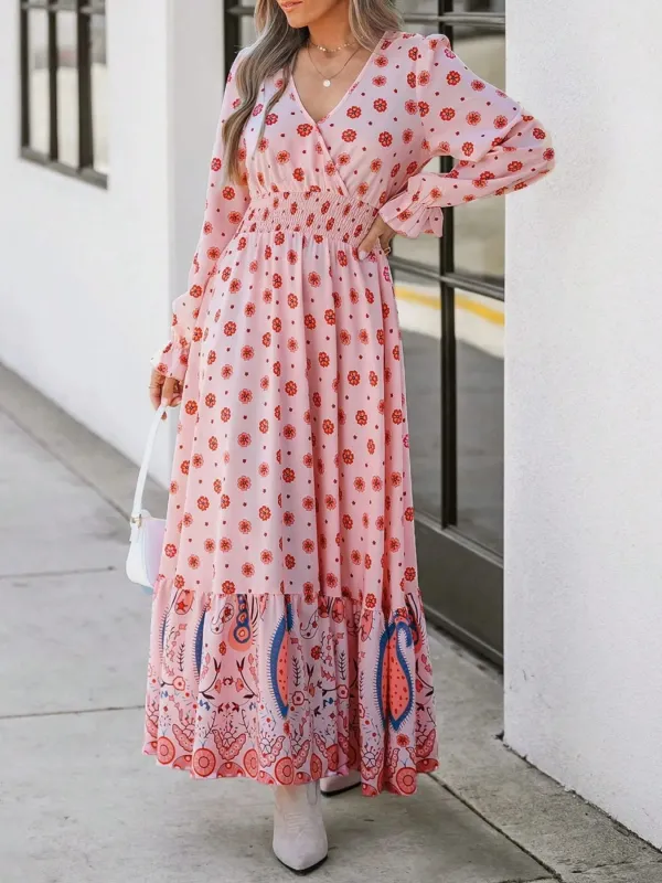 Printed Surplice Flounce Sleeve Maxi Dress sold by Charming Charlie
