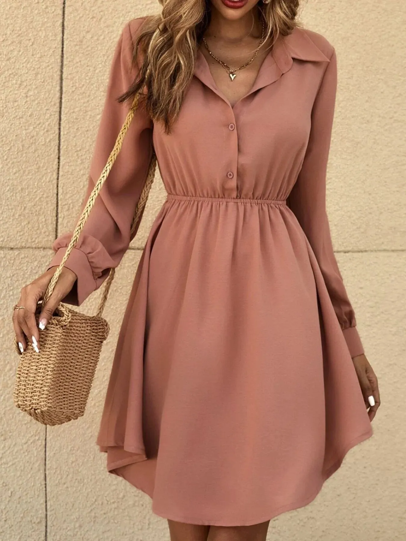 Long Sleeve Button-Front Shirt Dress sold by Charming Charlie product image thumbnail 2