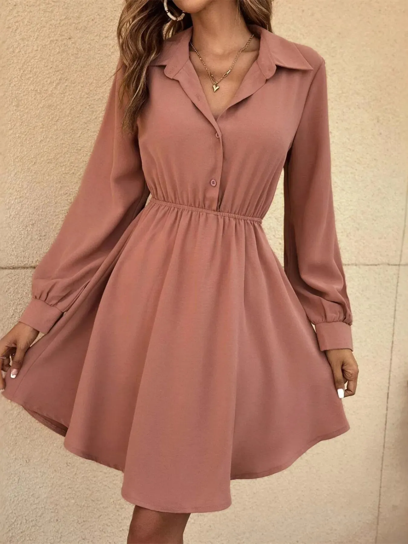 Long Sleeve Button-Front Shirt Dress sold by Charming Charlie product image thumbnail 3