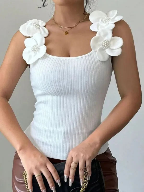 Flower Ribbed Scoop Neck Tank sold by Charming Charlie