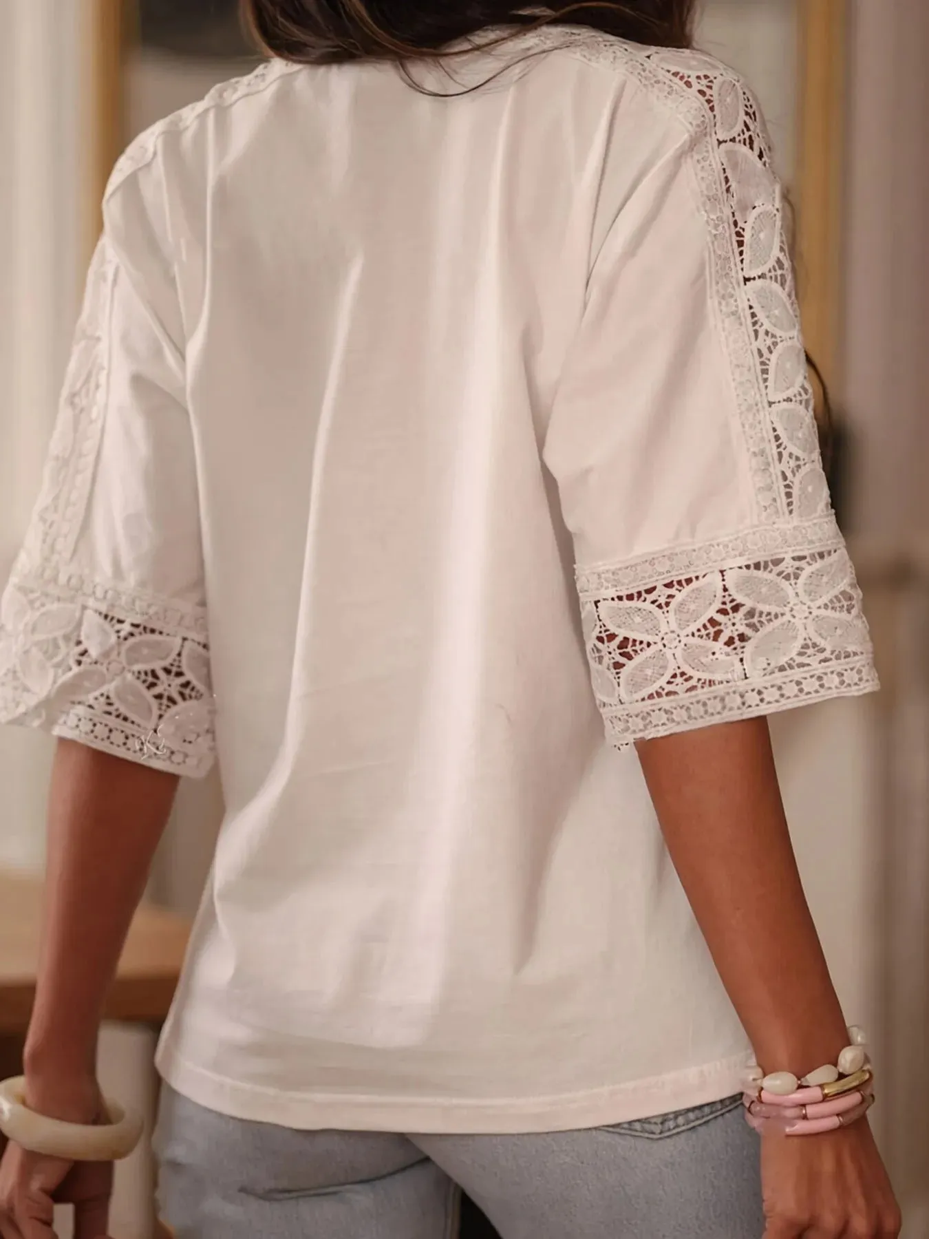 Lace Trim Round Neck Casual Blouse sold by Charming Charlie product image thumbnail 2