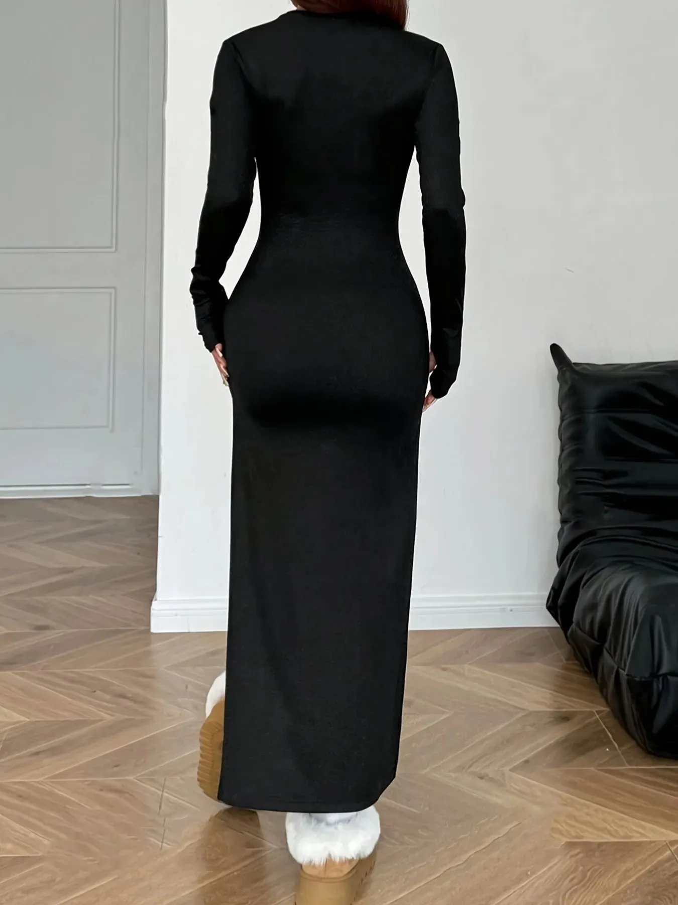 Slit Round Neck Long Sleeve Maxi Dress sold by Charming Charlie product image thumbnail 3