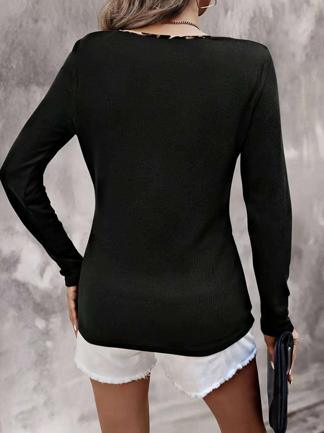 Leopard Trim Long Sleeve T-Shirt sold by Charming Charlie product image thumbnail 2