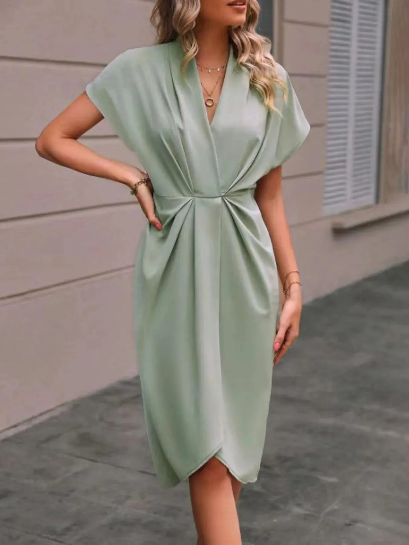 Ruched Surplice Short Sleeve Dress sold by Charming Charlie product image thumbnail 4