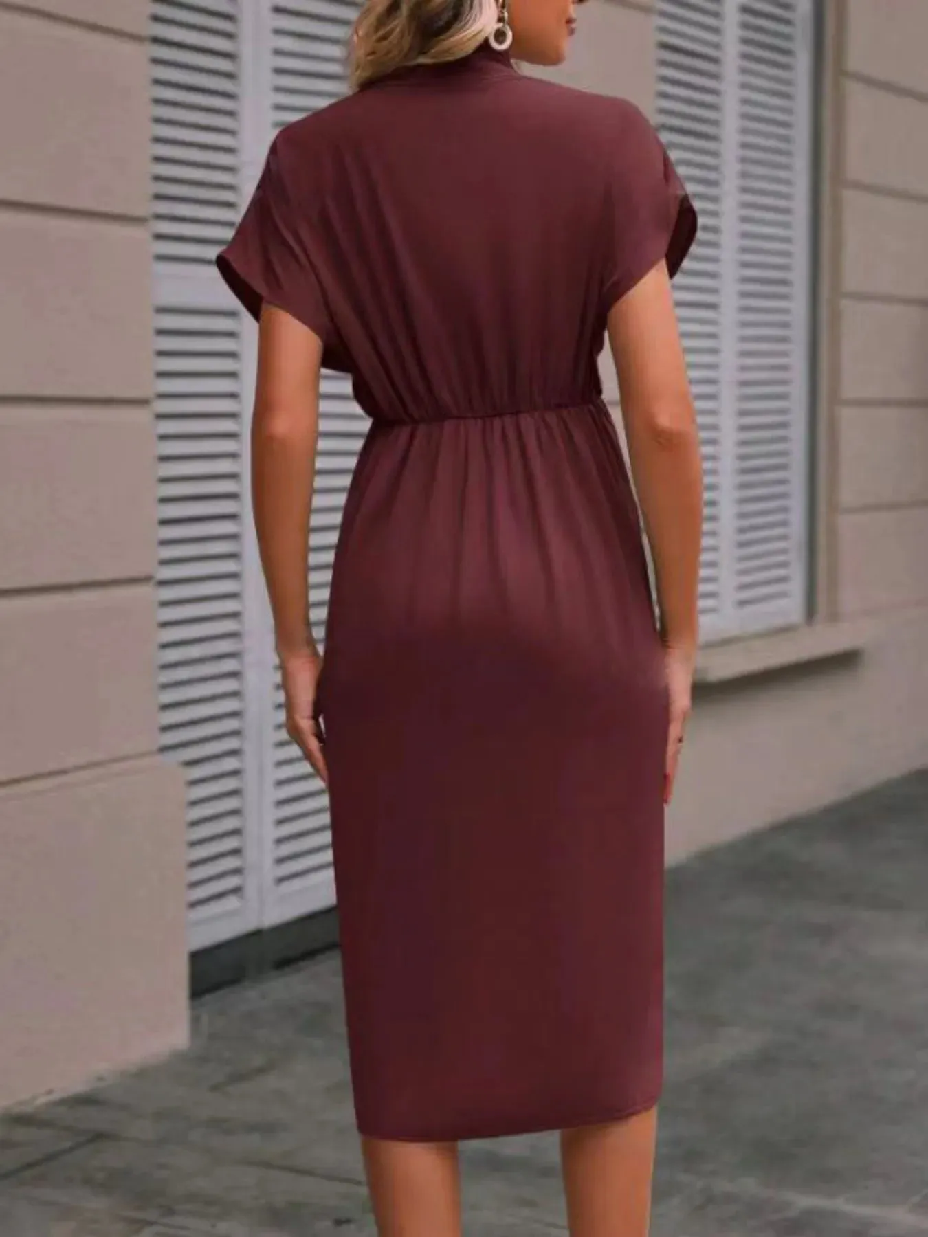 Ruched Surplice Short Sleeve Dress sold by Charming Charlie product image thumbnail 5