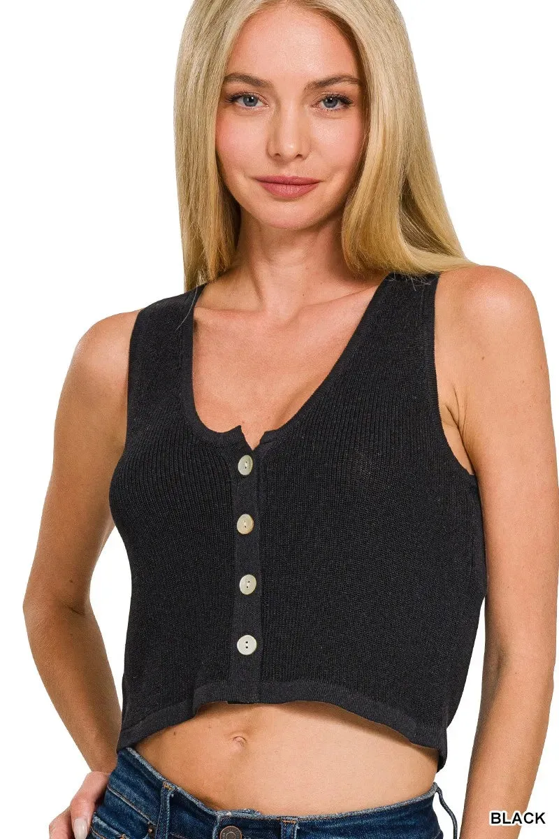 Zenana Button-up Cropped Sweater Vest sold by Charming Charlie
