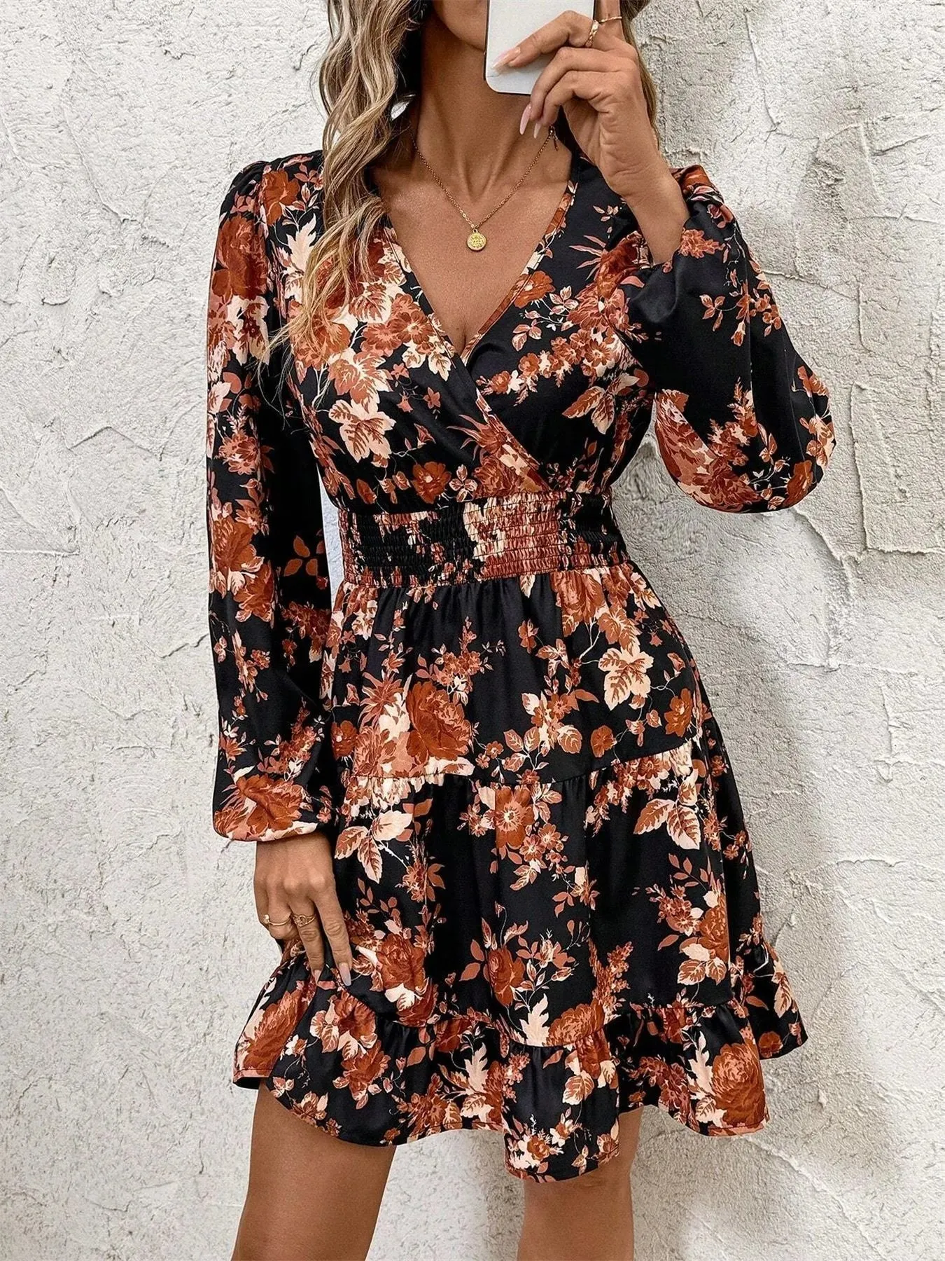 Floral Print Long Sleeve Dress with Ruffle Hem sold by Charming Charlie product image thumbnail 2