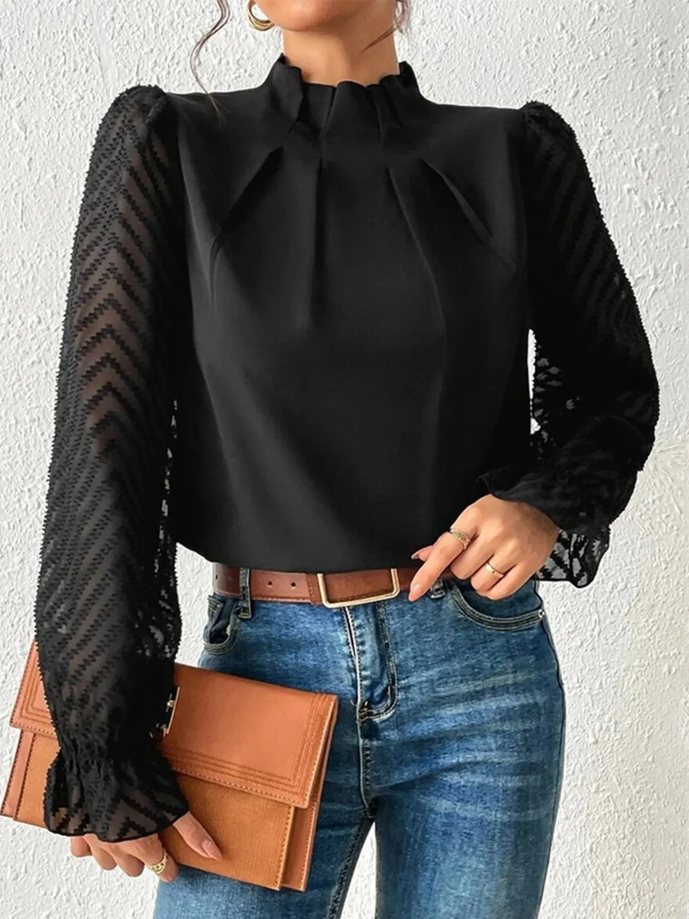 Mock Neck Flounce Sleeve Blouse sold by Charming Charlie product image thumbnail 2