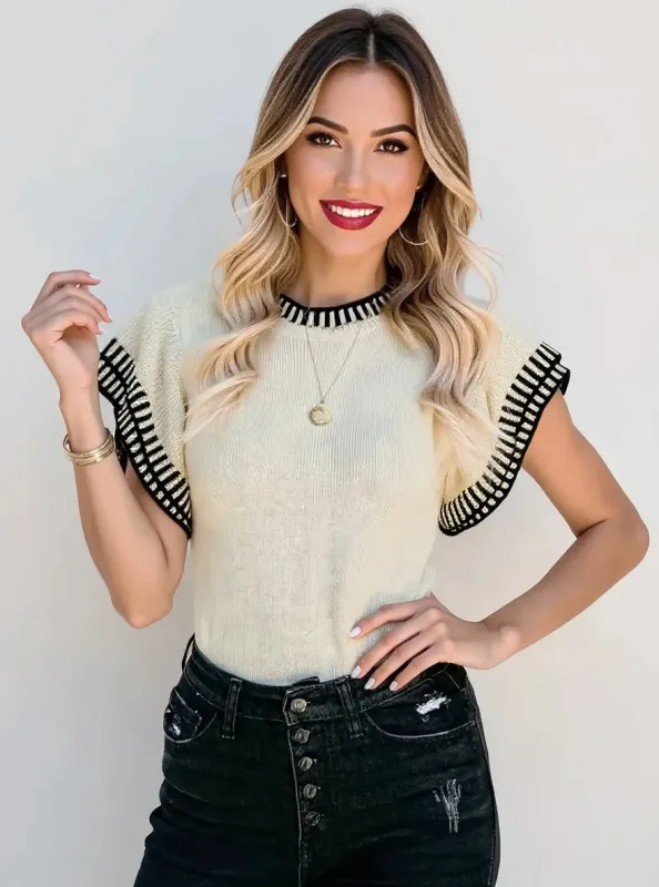 Contrast Trim Cap Sleeve Sweater sold by Charming Charlie