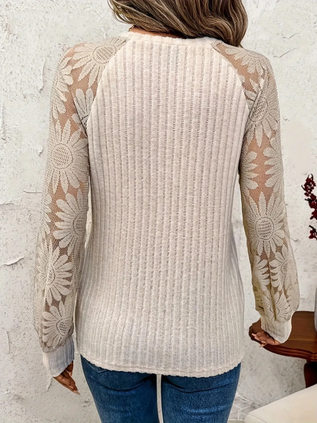 Ribbed Sheer Lace Sleeve Top sold by Charming Charlie product image thumbnail 5