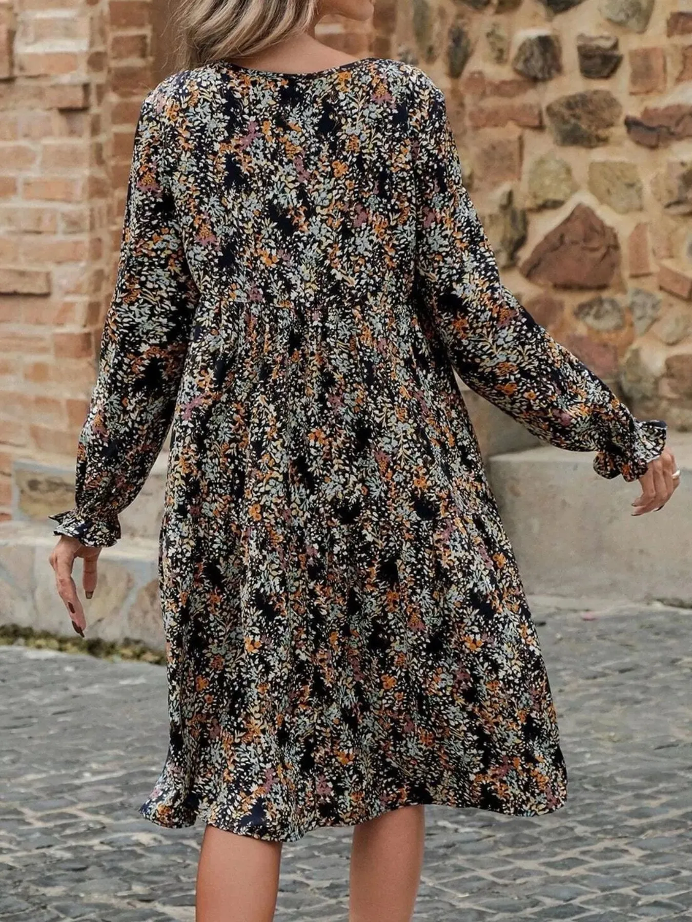 Printed Round Neck Flounce Sleeve Dress sold by Charming Charlie product image thumbnail 5