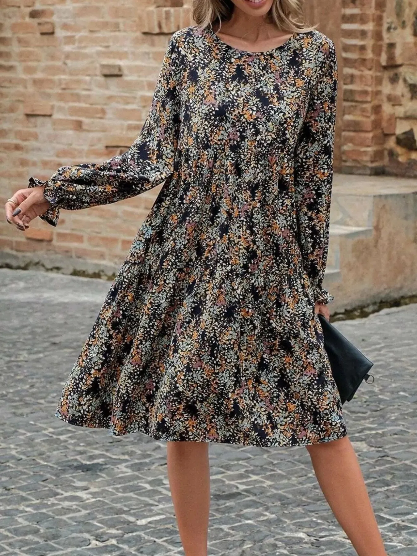 Printed Round Neck Flounce Sleeve Dress sold by Charming Charlie product image thumbnail 4