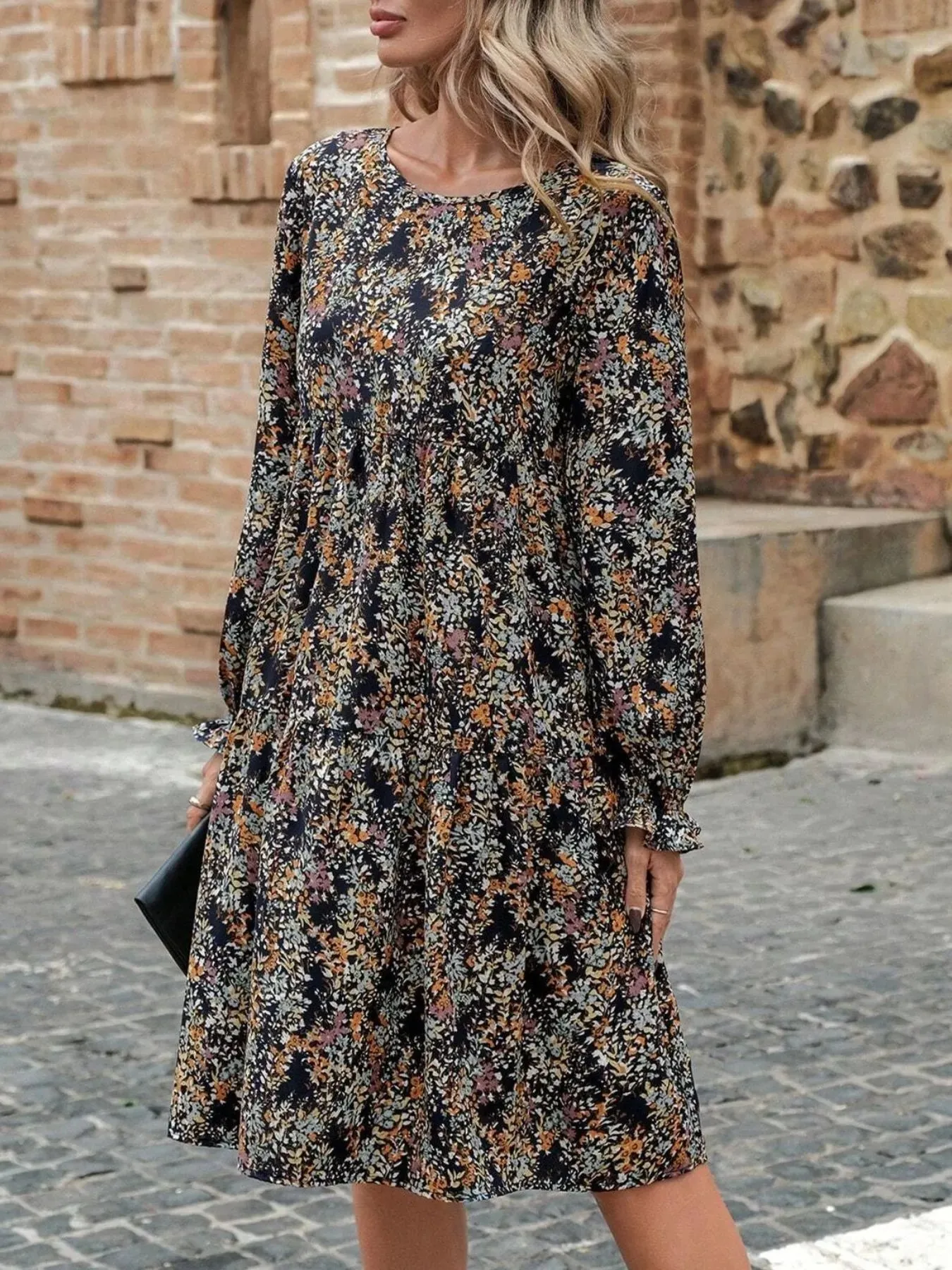 Printed Round Neck Flounce Sleeve Dress sold by Charming Charlie product image thumbnail 3