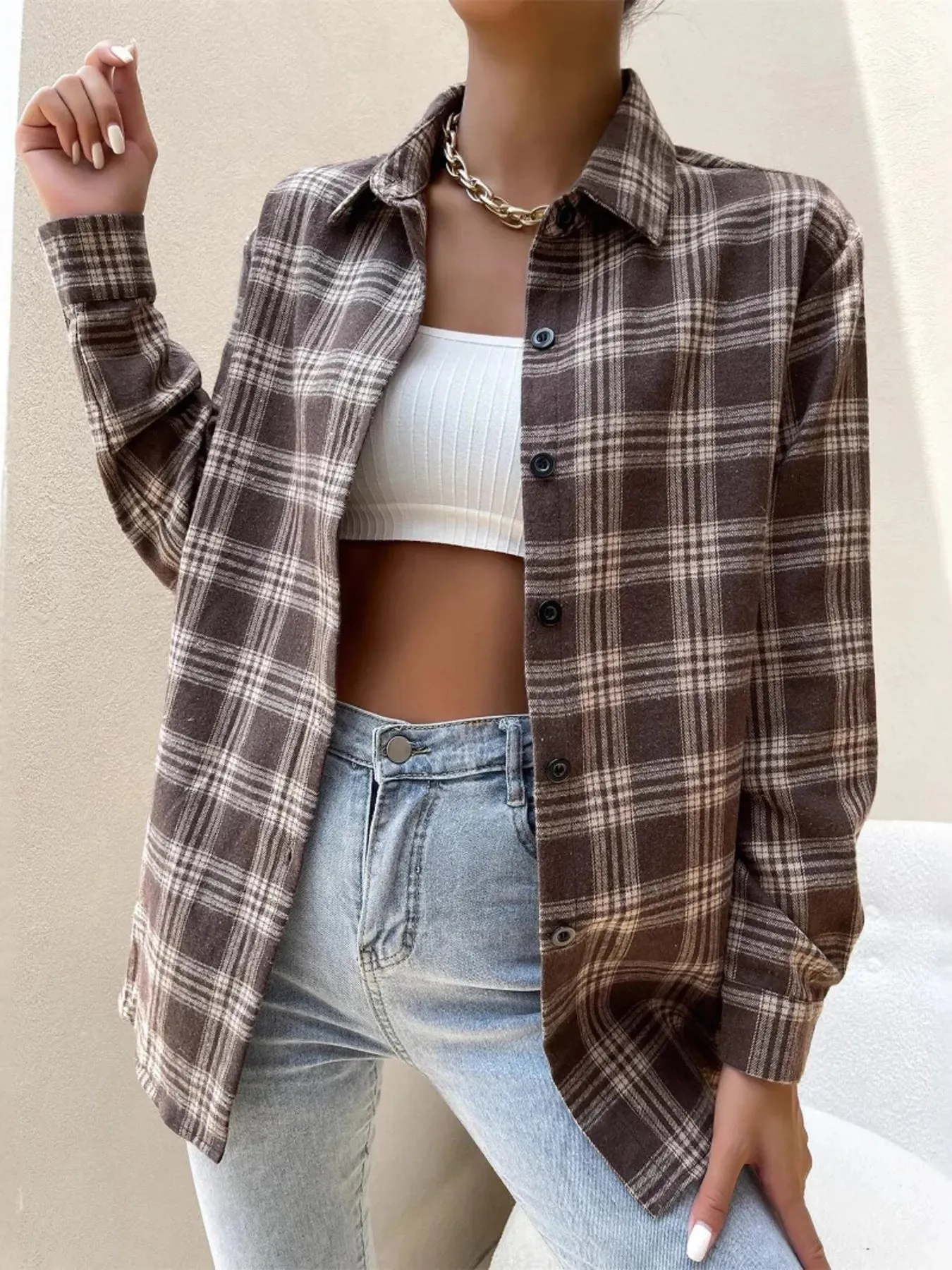 Oversized Plaid Button-Up Shirt sold by Charming Charlie product image thumbnail 2