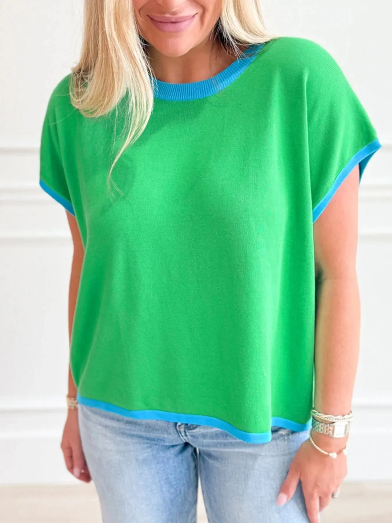 Contrast Trim Short Sleeve Sweater sold by Charming Charlie product image thumbnail 2