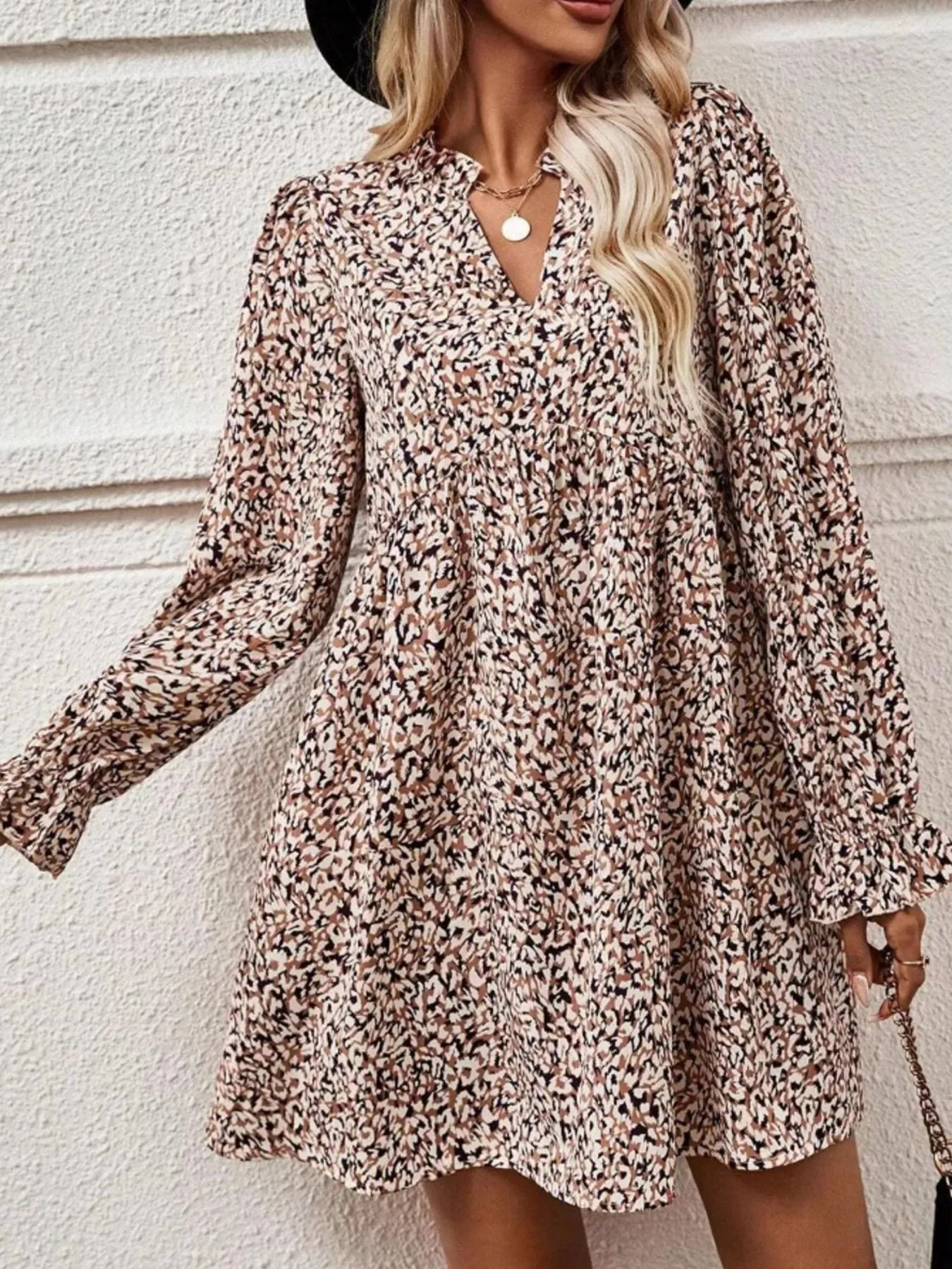 Printed Notched Flounce Sleeve Dress sold by Charming Charlie product image thumbnail 2