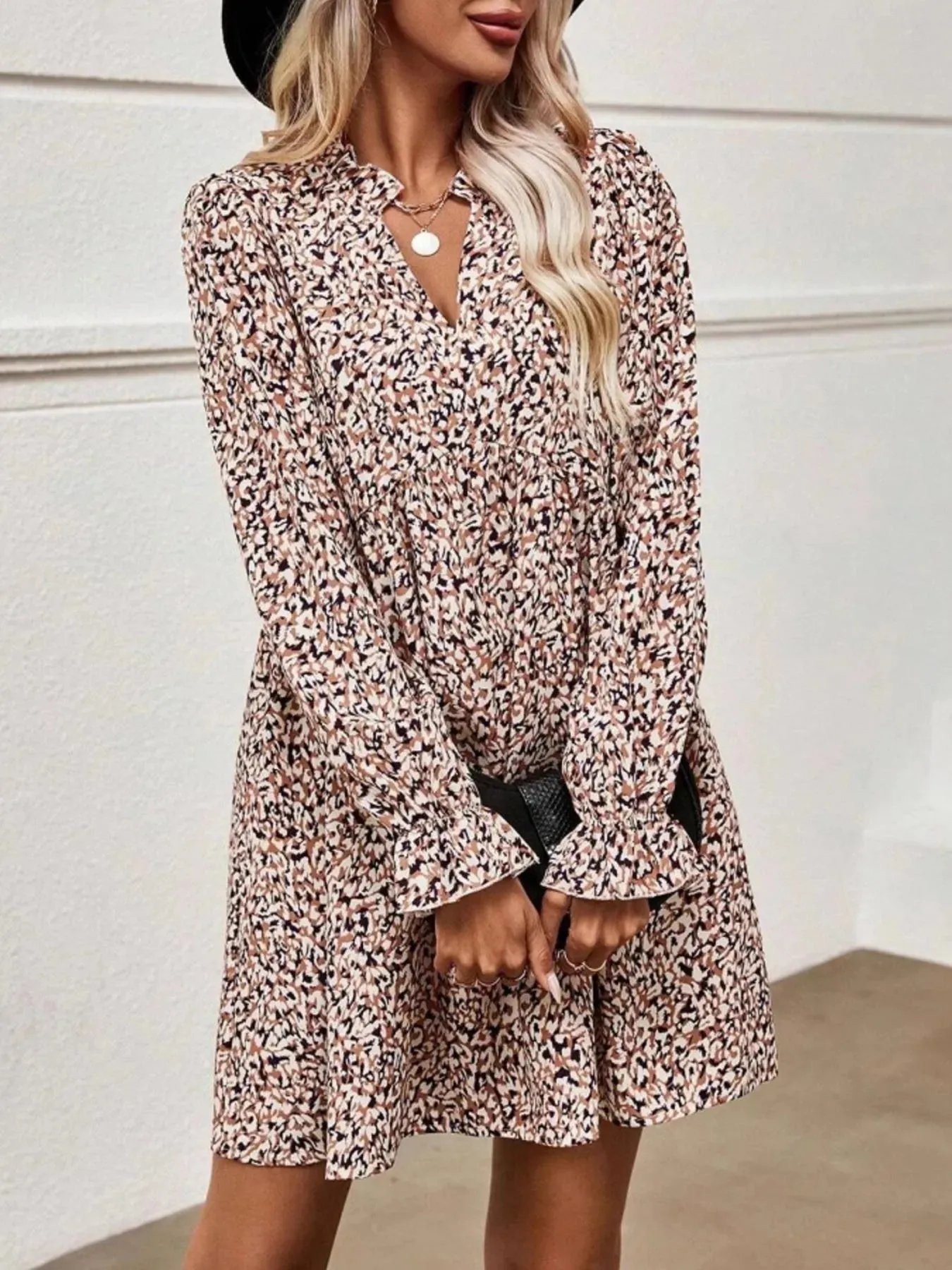 Printed Notched Flounce Sleeve Dress sold by Charming Charlie product image thumbnail 3