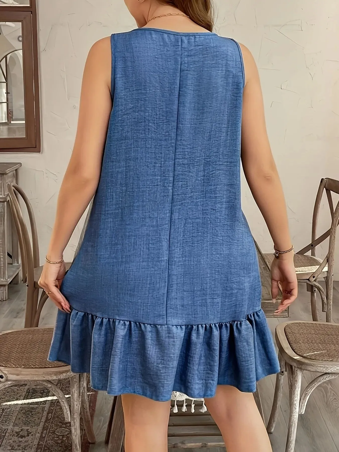 Ruffle Hem Flower Sleeveless Mini Dress sold by Charming Charlie product image thumbnail 3