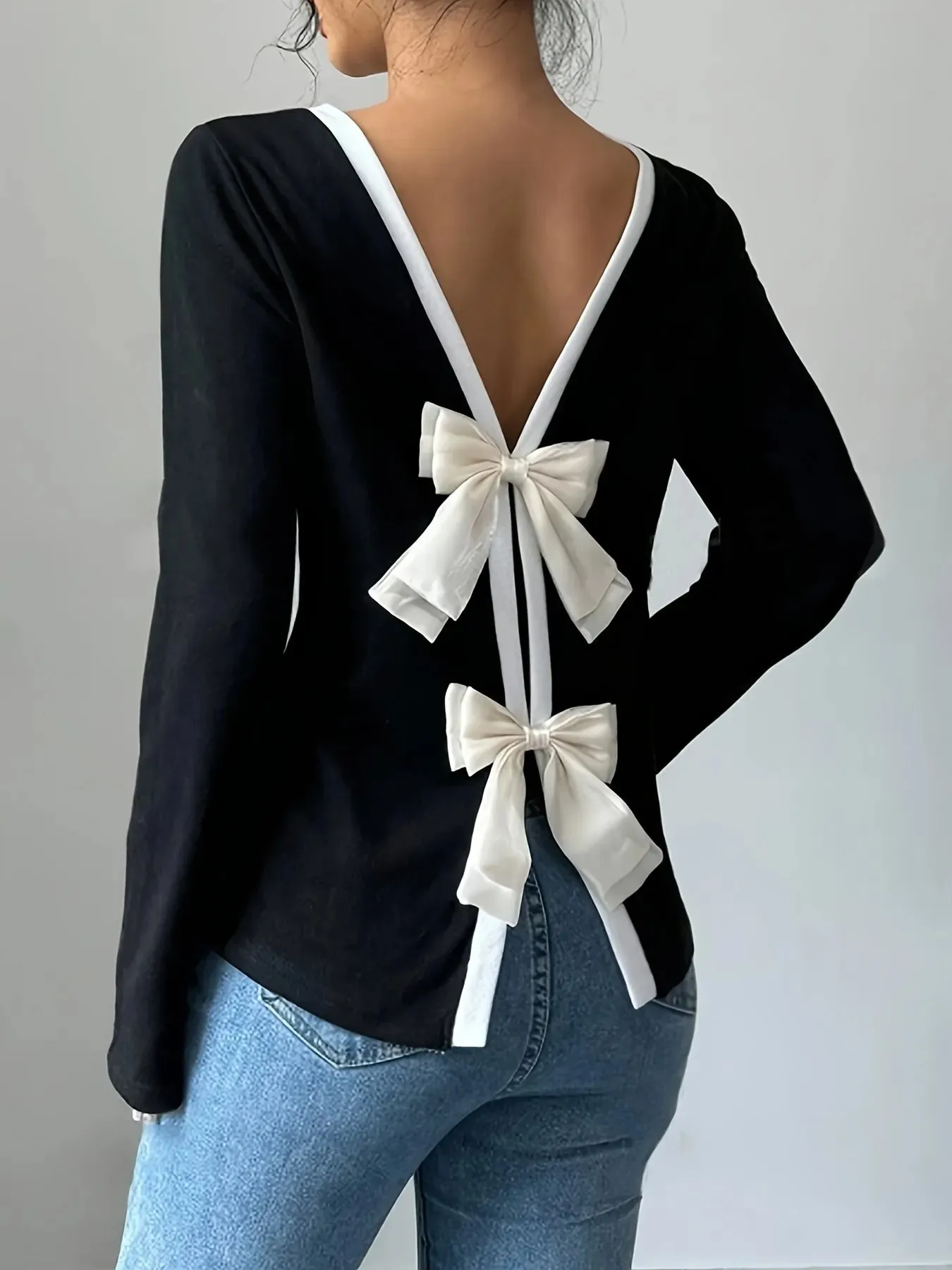 Long Sleeve Bow Tie Back T-Shirt sold by Charming Charlie product image thumbnail 2