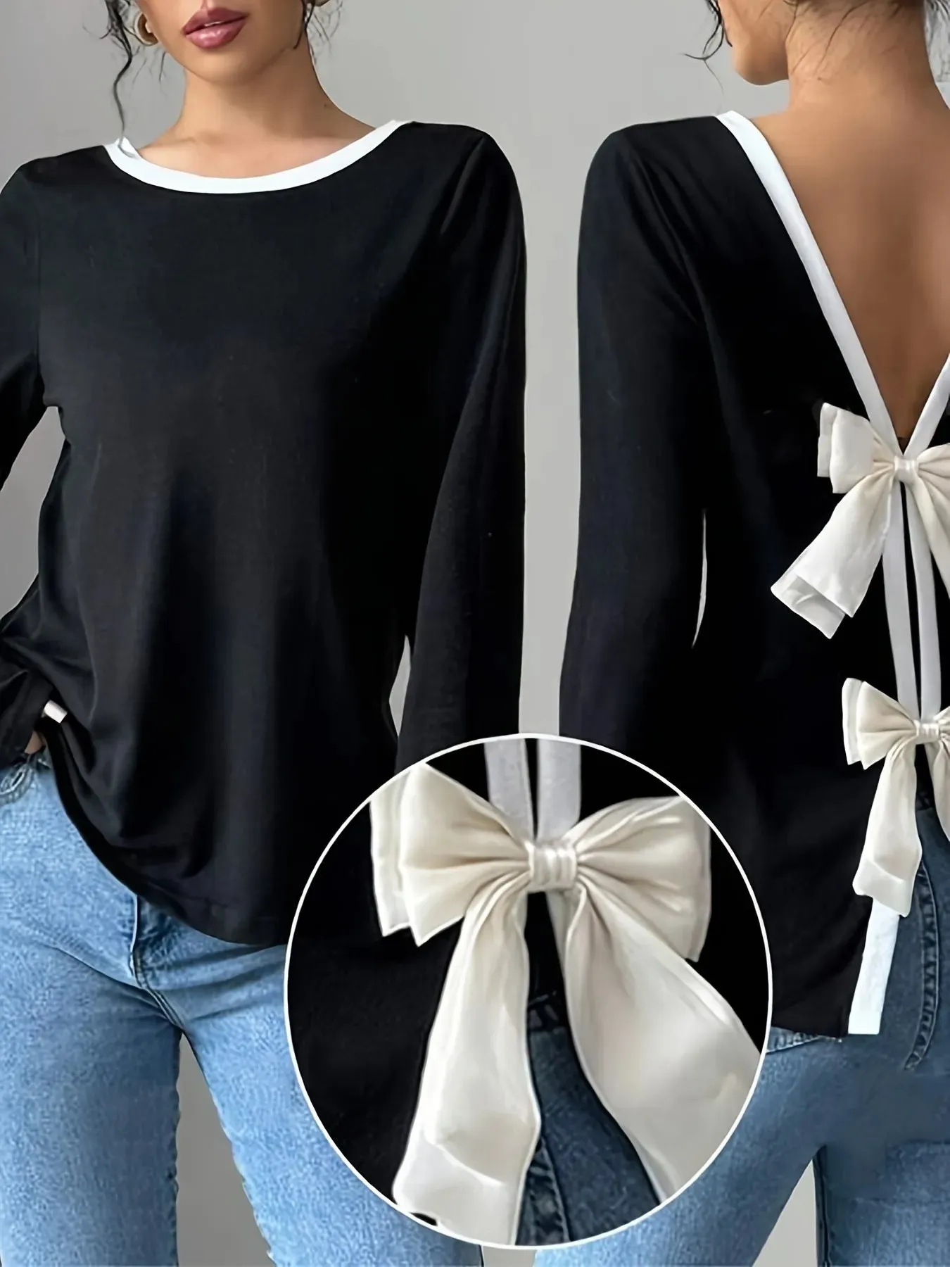 Long Sleeve Bow Tie Back T-Shirt sold by Charming Charlie product image thumbnail 4