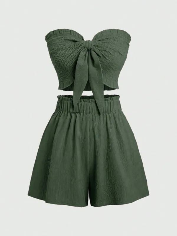 Smocked Tie Front Tube Top and Shorts Set sold by Charming Charlie