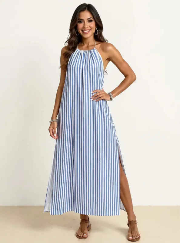Side Slit Striped Sleeveless Midi Dress sold by Charming Charlie