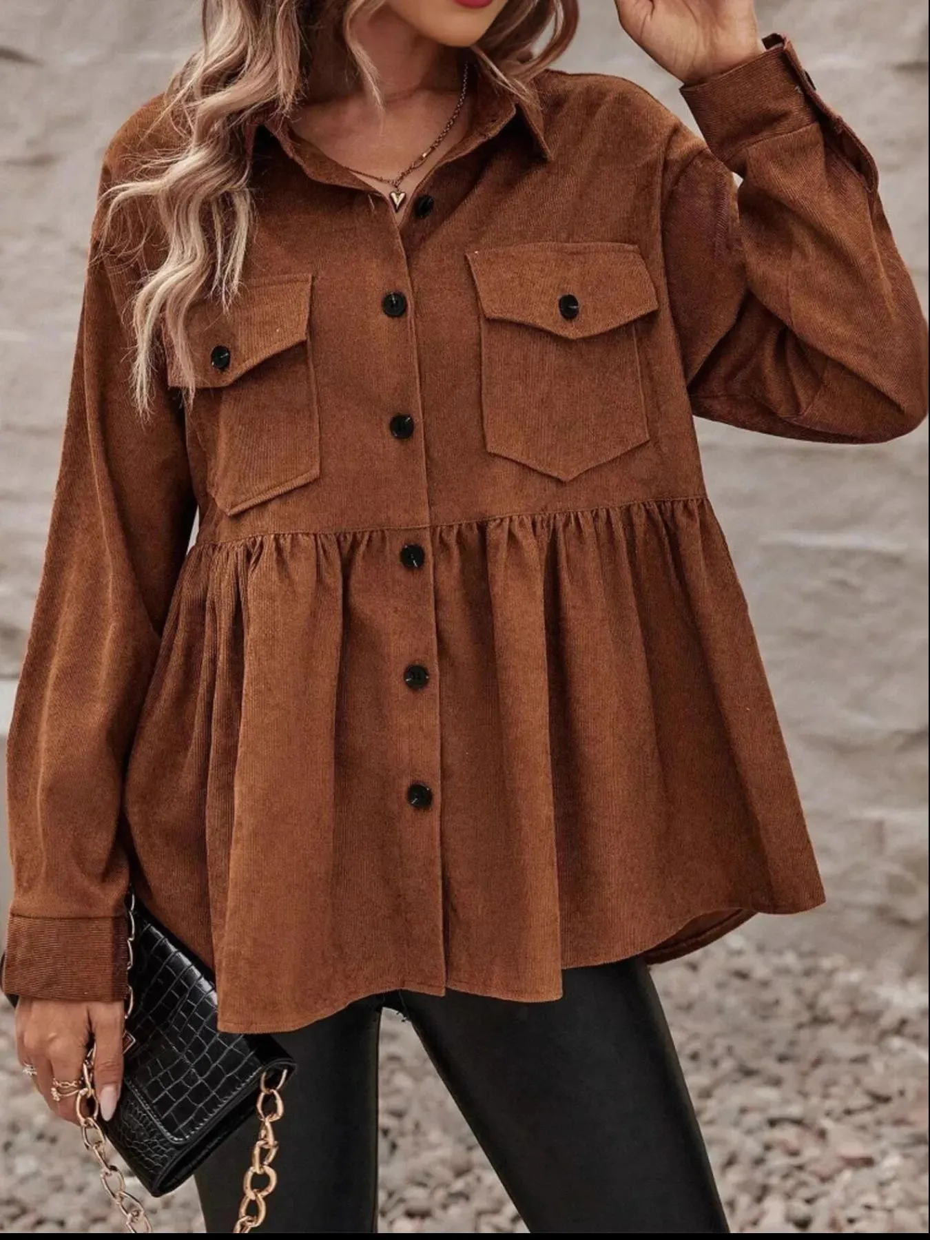 Corduroy Button-Up Peplum Jacket sold by Charming Charlie product image thumbnail 4