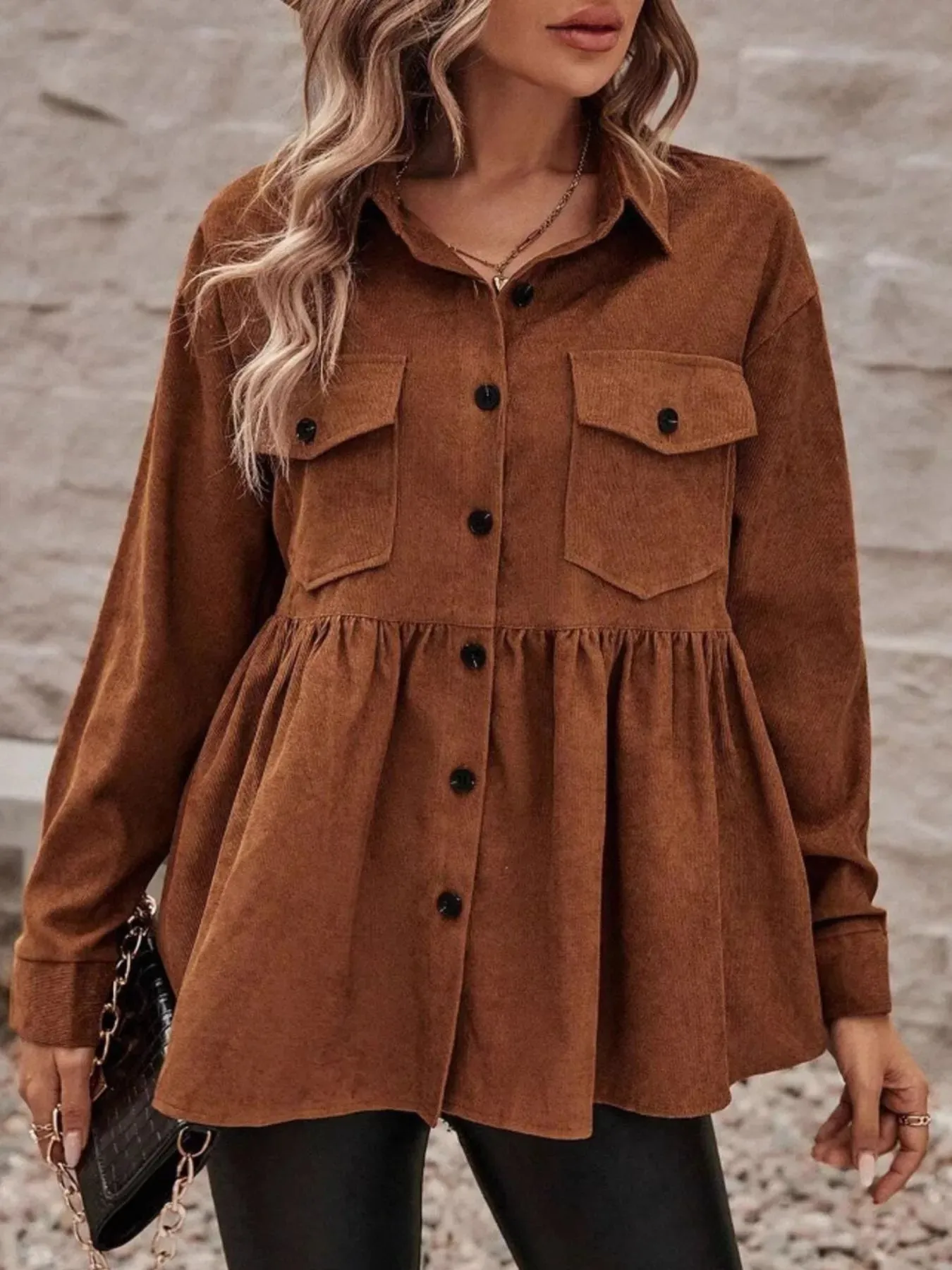 Corduroy Button-Up Peplum Jacket sold by Charming Charlie product image thumbnail 3