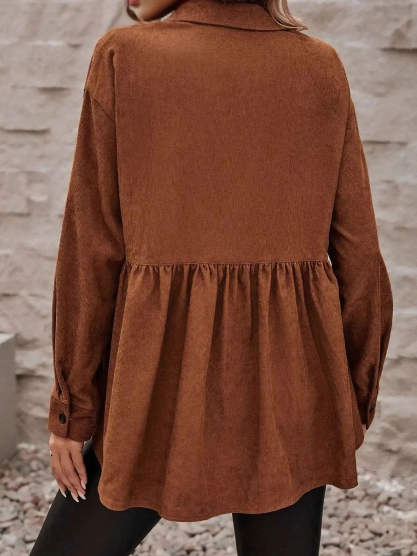 Corduroy Button-Up Peplum Jacket sold by Charming Charlie product image thumbnail 5