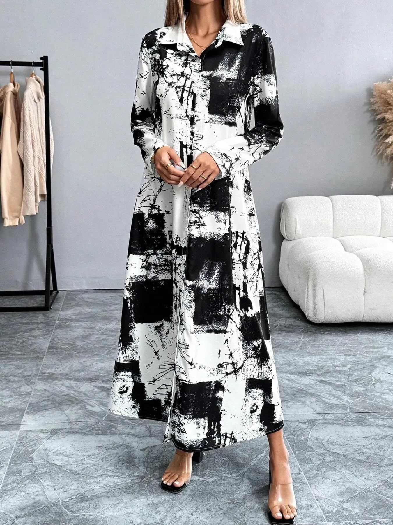 Dye-Tie Long Sleeve Shirt Dress sold by Charming Charlie product image thumbnail 5
