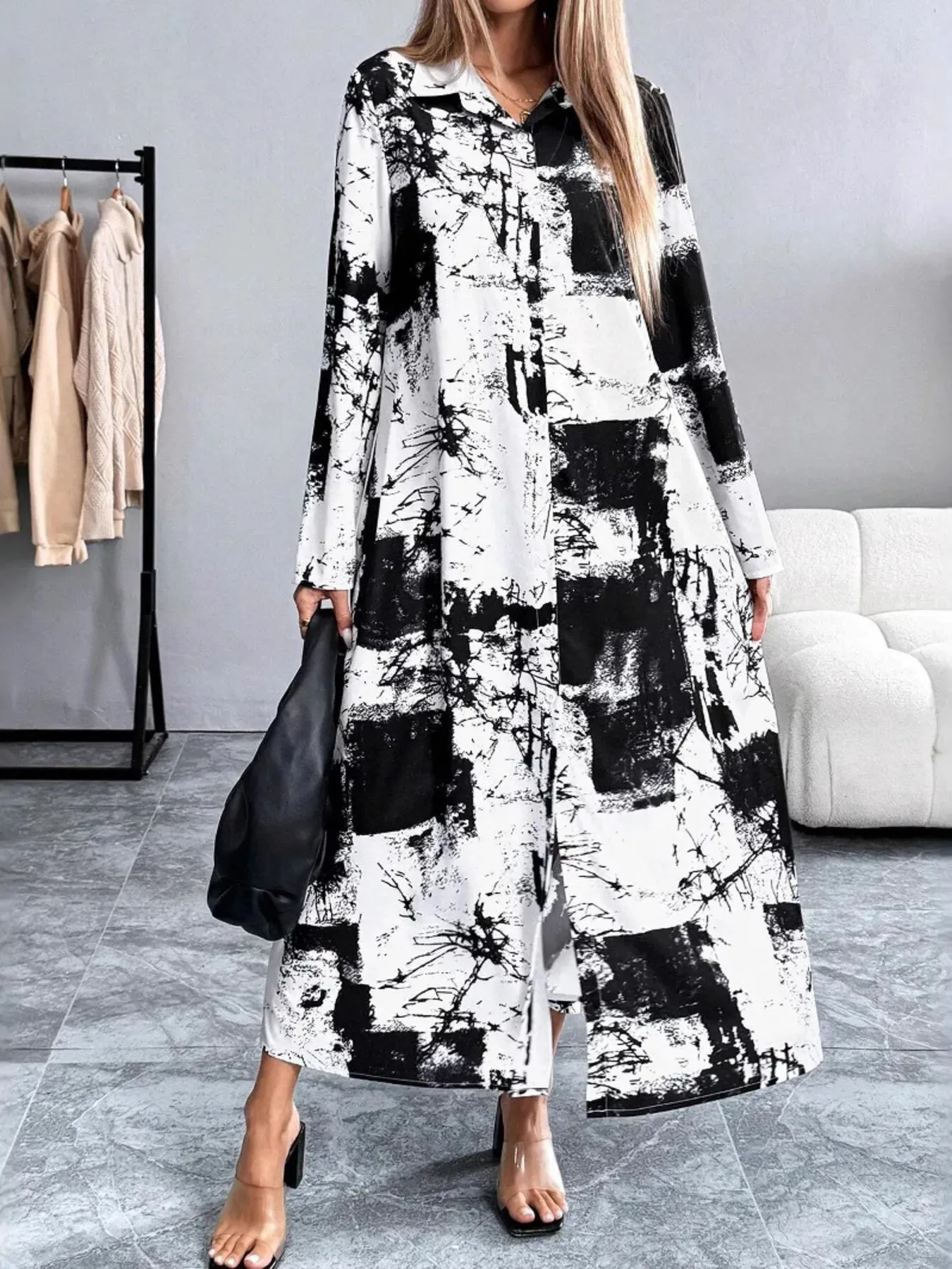 Dye-Tie Long Sleeve Shirt Dress sold by Charming Charlie product image thumbnail 4