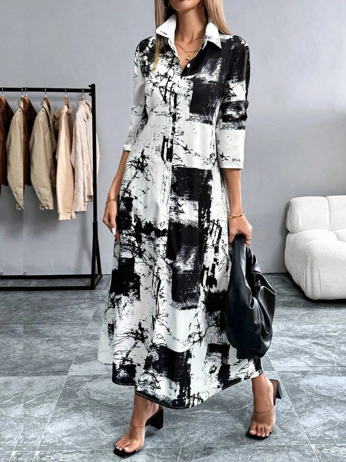 Dye-Tie Long Sleeve Shirt Dress sold by Charming Charlie product image thumbnail 3