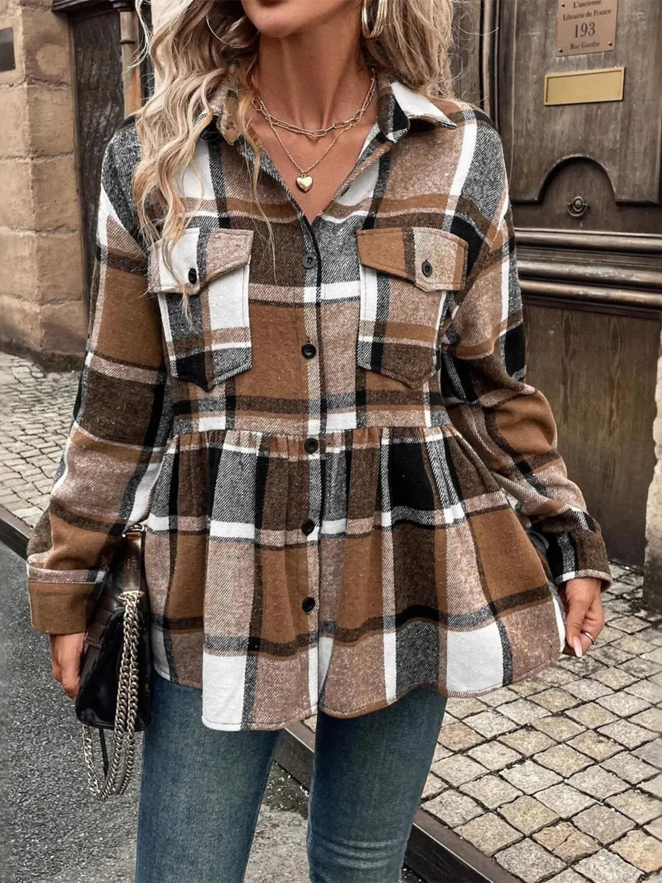 Plaid Flannel Button-Up Jacket sold by Charming Charlie