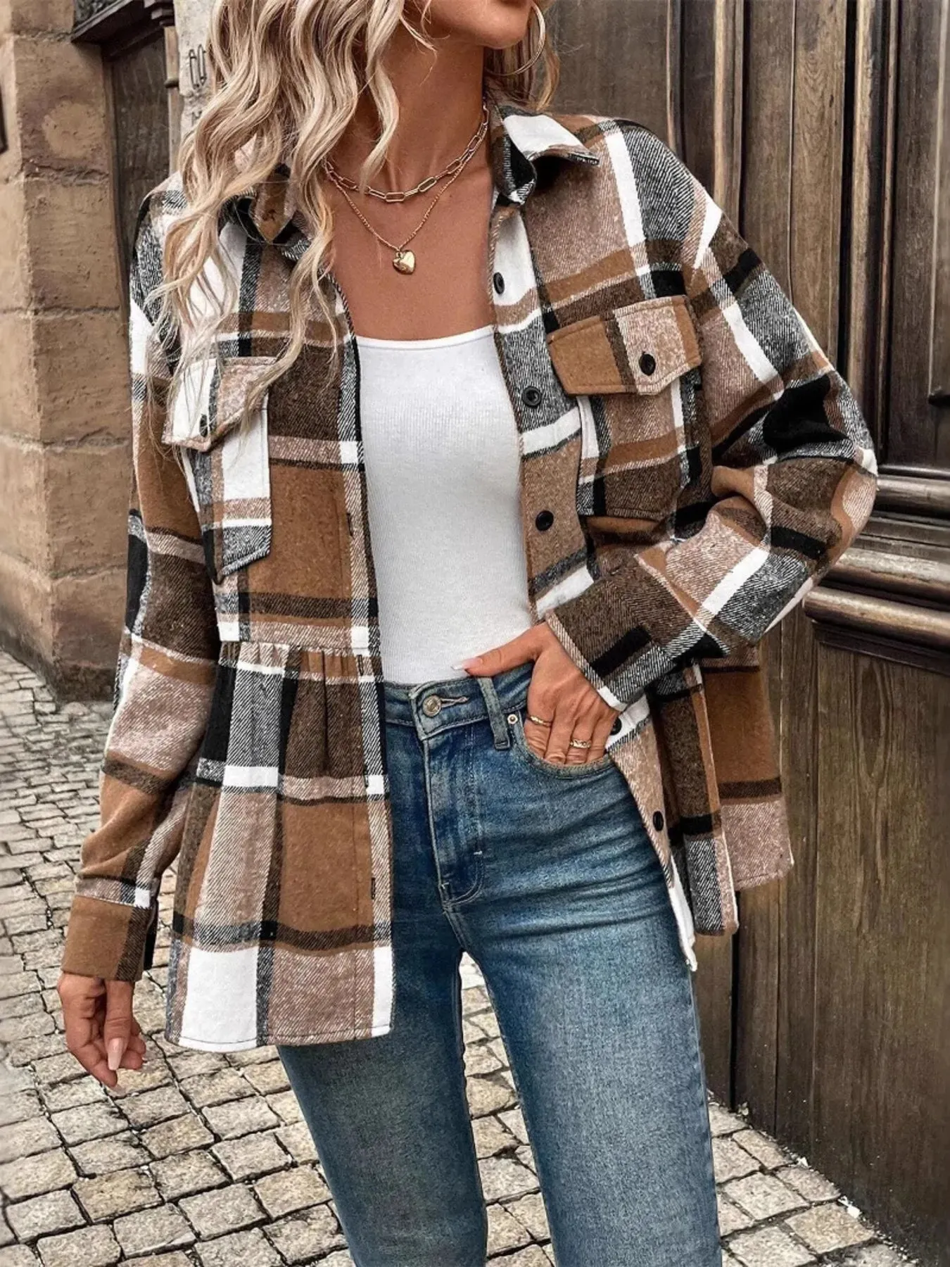 Plaid Flannel Button-Up Jacket sold by Charming Charlie product image thumbnail 4