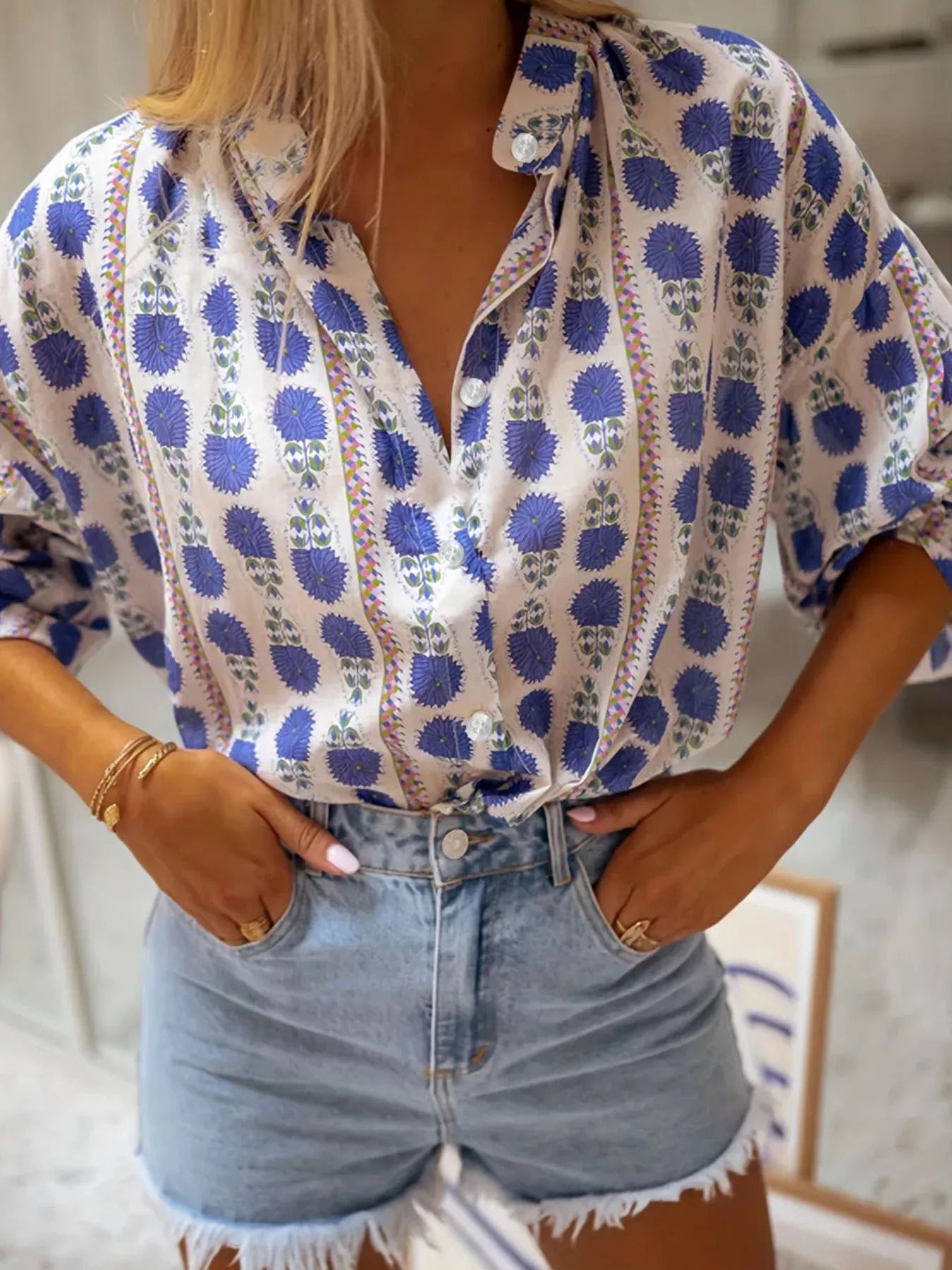 Printed Button Up Long Sleeve Shirt sold by Charming Charlie