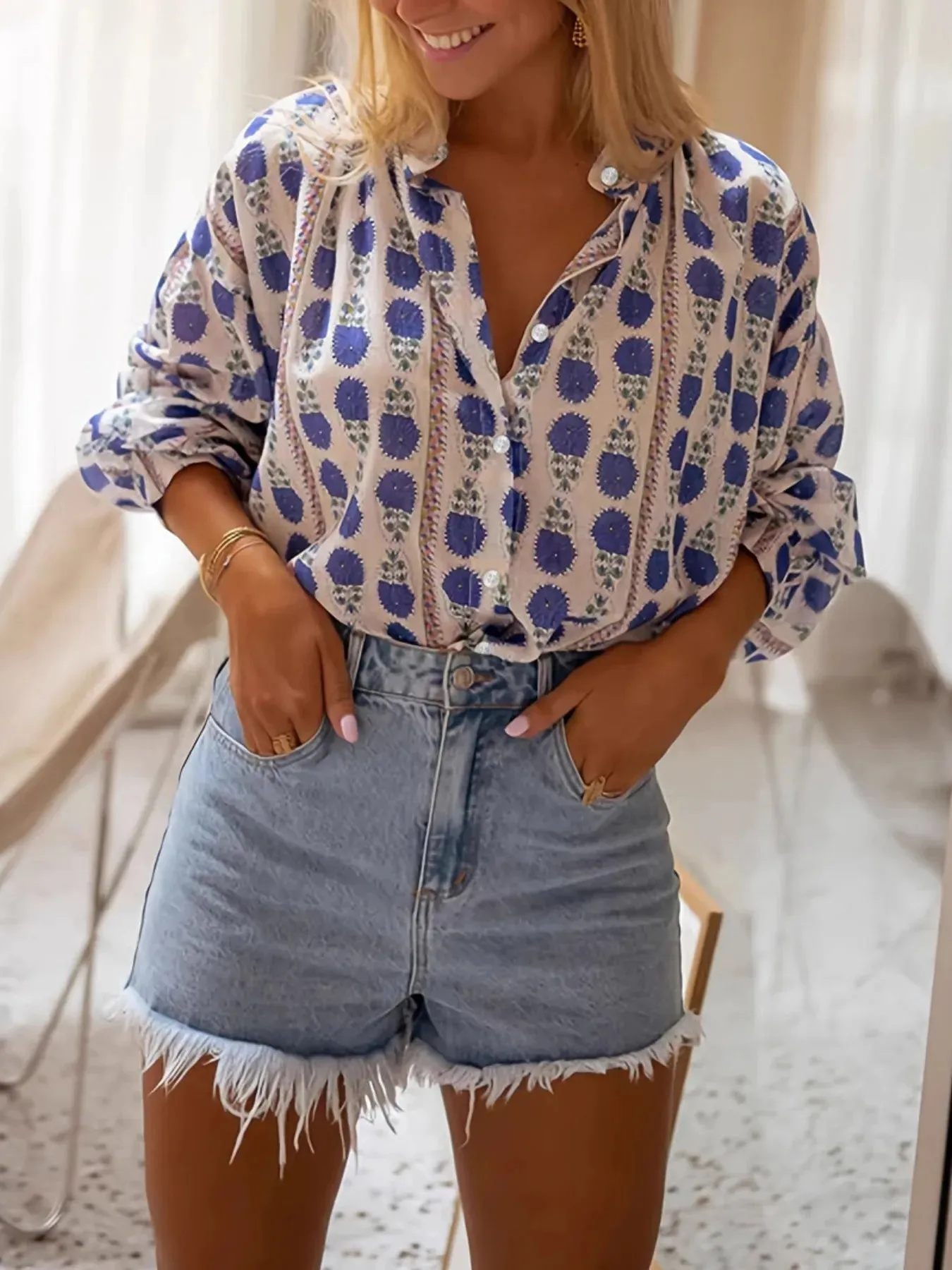 Printed Button Up Long Sleeve Shirt sold by Charming Charlie product image thumbnail 3