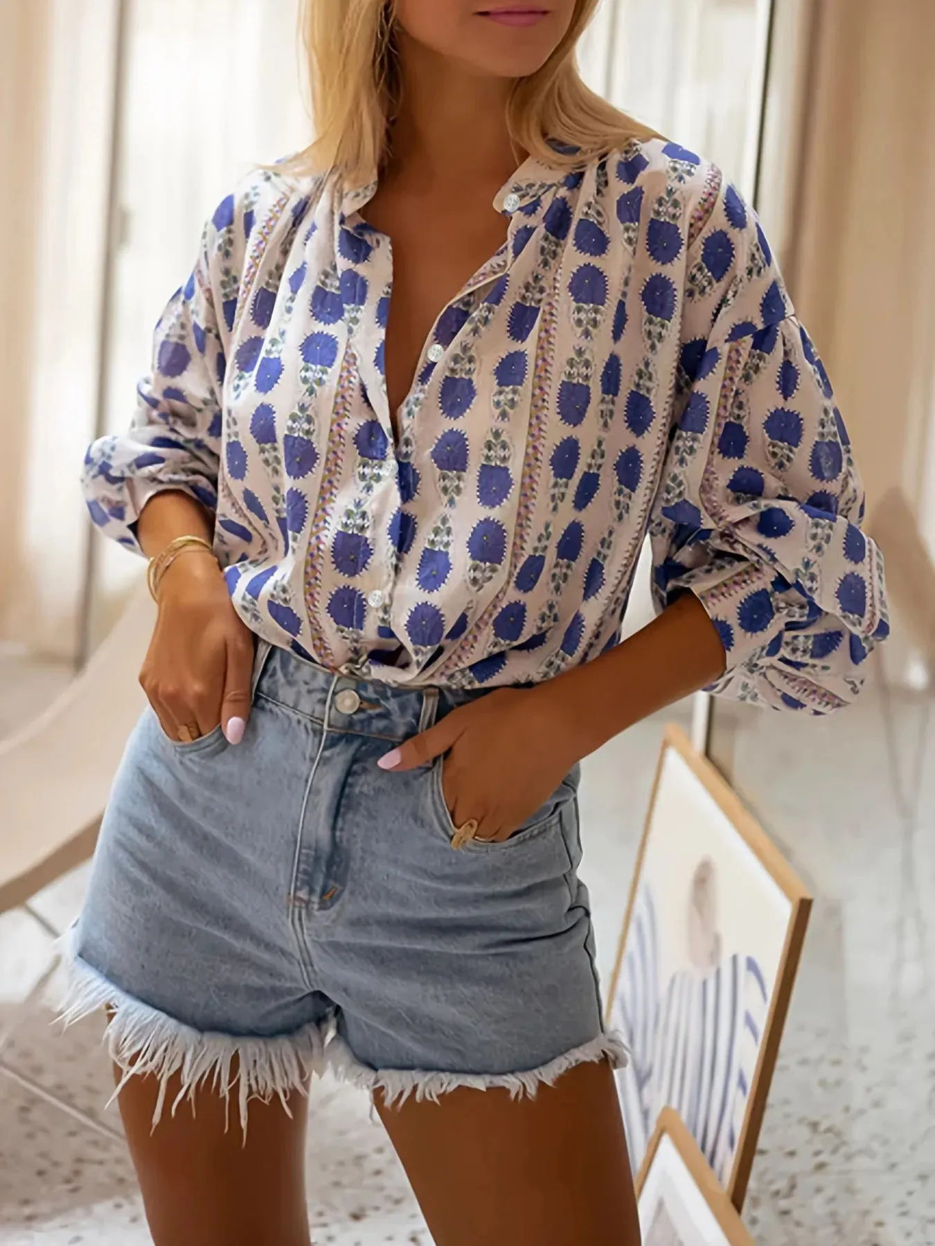 Printed Button Up Long Sleeve Shirt sold by Charming Charlie product image thumbnail 2