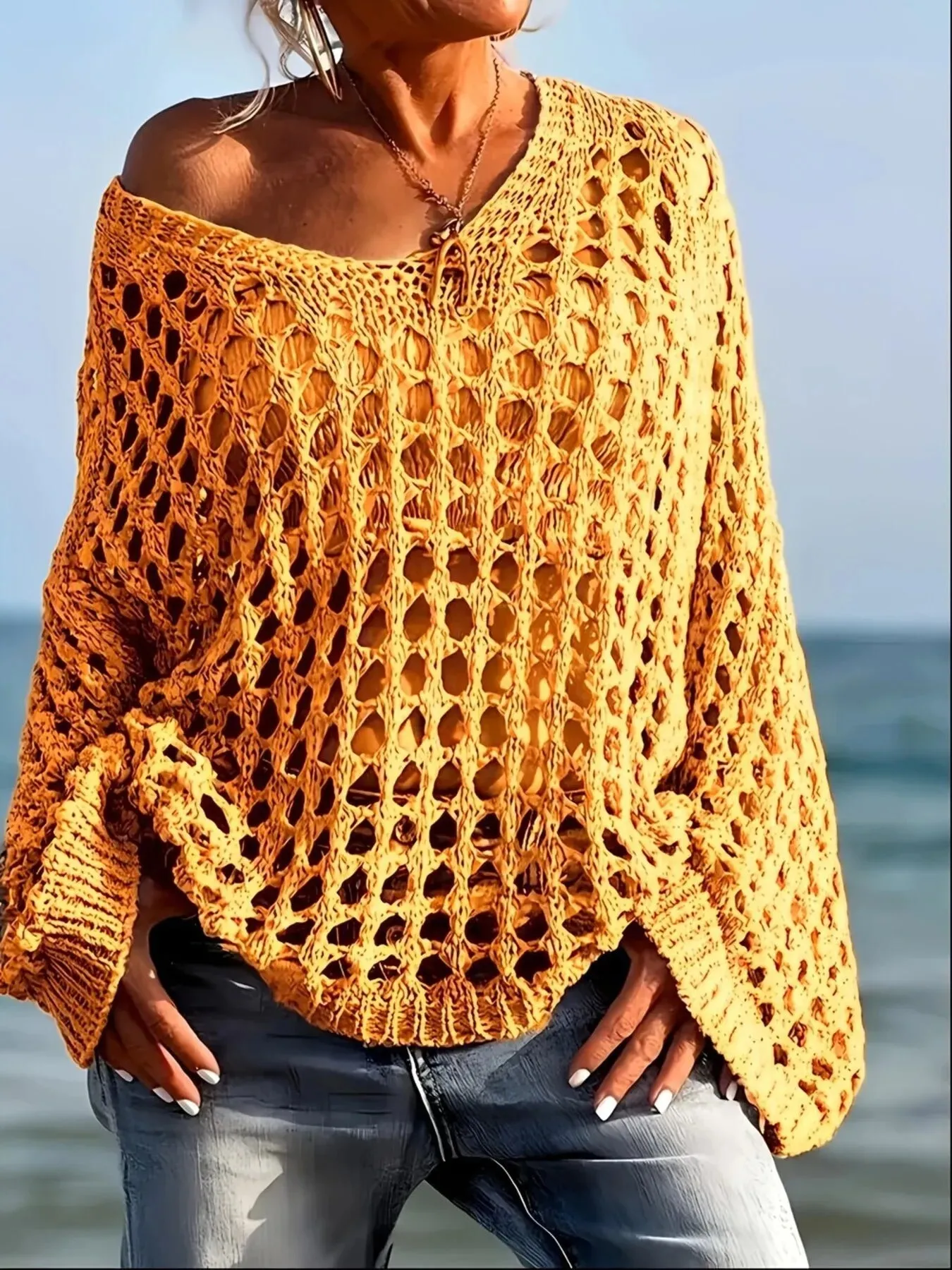Crochet Long Sleeve Knit Cover Up sold by Charming Charlie product image thumbnail 4