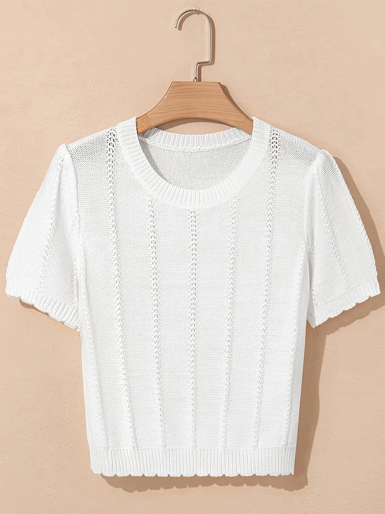 Openwork Round Neck Short Sleeve Sweater sold by Charming Charlie product image thumbnail 5