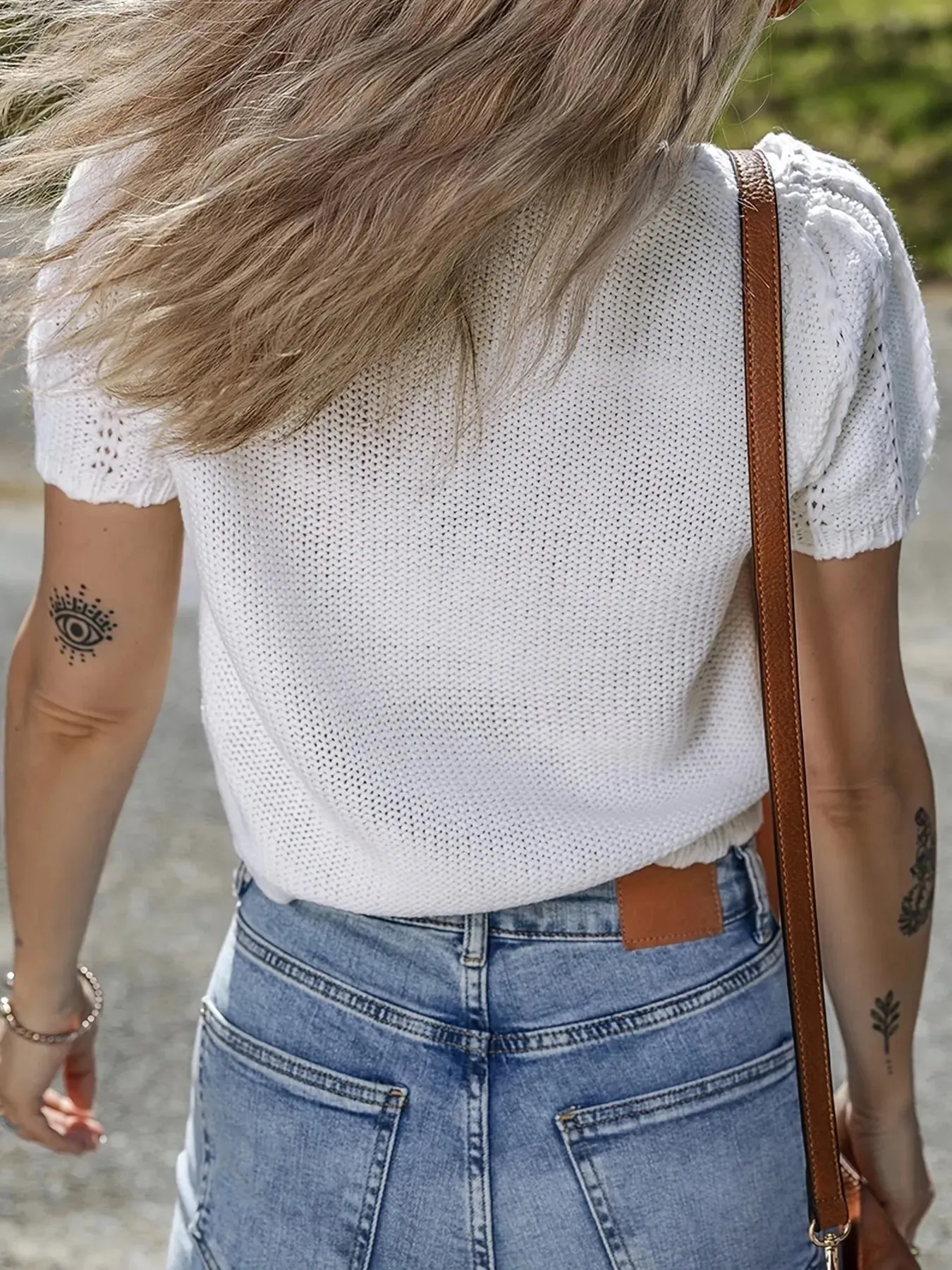 Openwork Round Neck Short Sleeve Sweater sold by Charming Charlie product image thumbnail 2