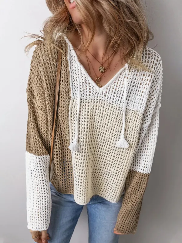 Openwork Tassel Color Block Sweater sold by Charming Charlie