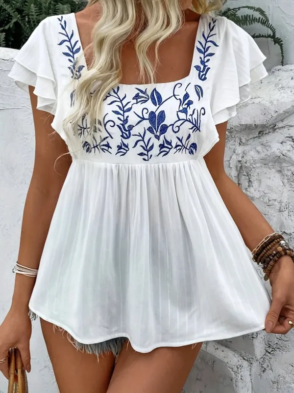 Embroidered Flutter Sleeve Blouse sold by Charming Charlie