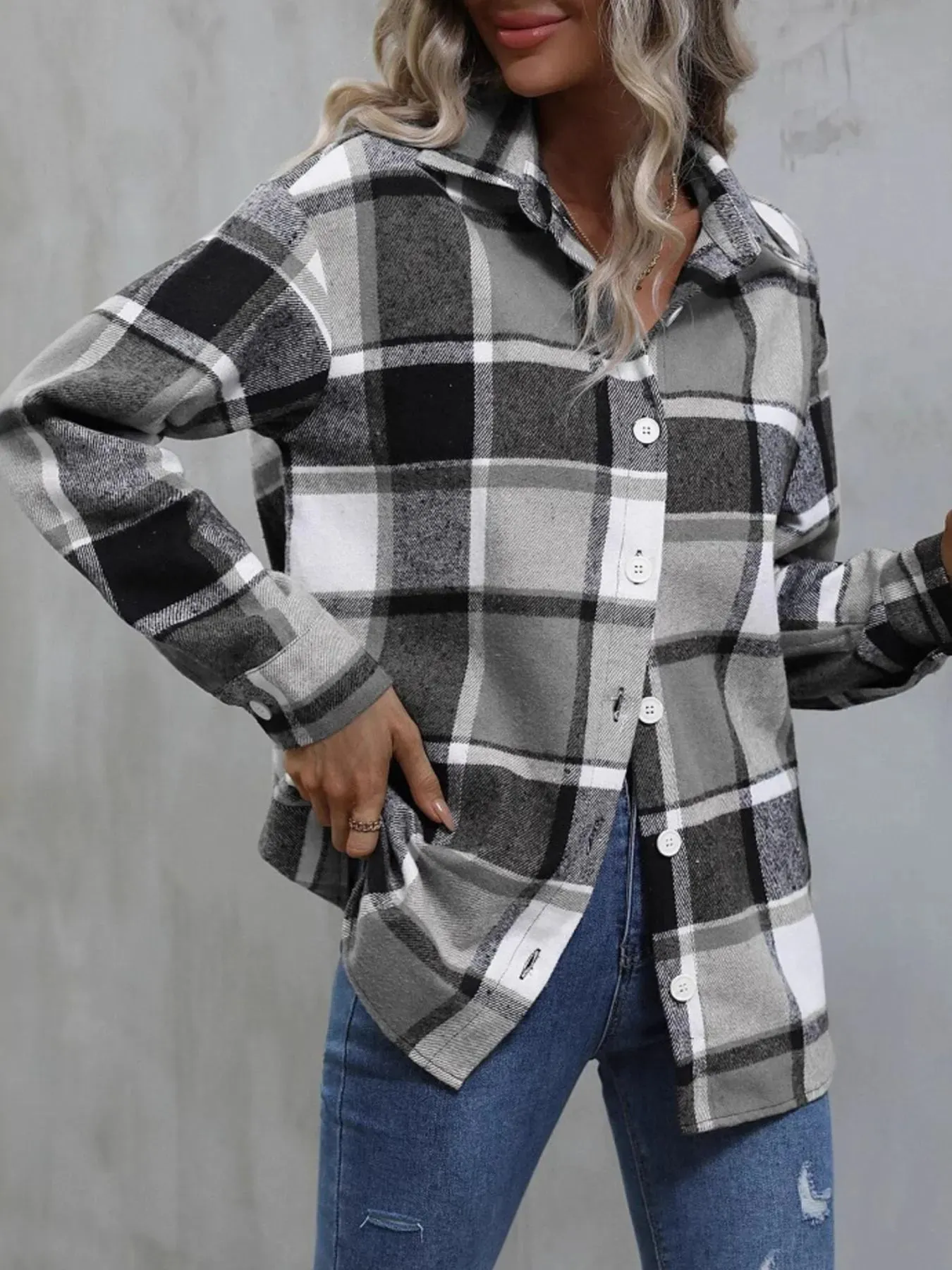 Plaid Flannel Button-Up Shacket sold by Charming Charlie product image thumbnail 2
