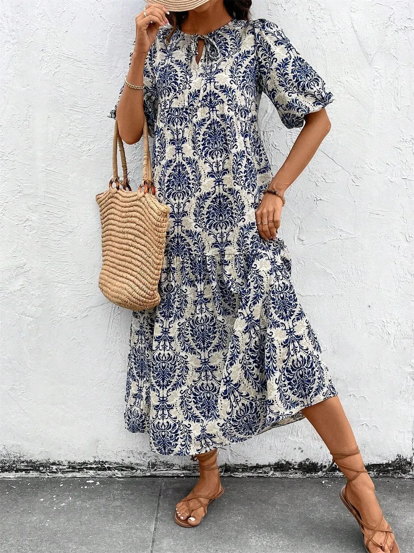 Printed Tie Front Puff Sleeve Mini Dress sold by Charming Charlie product image thumbnail 5