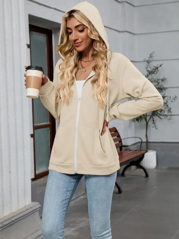 Drawstring Zip Up Long Sleeve Hoodie sold by Charming Charlie